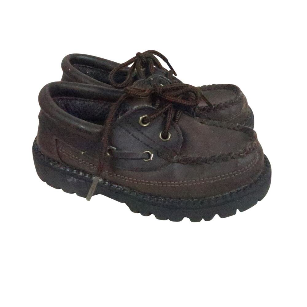 Rugged Outback Dark Brown Faux Leather Lace-Up Boat Shoes Toddler Boy 7.5